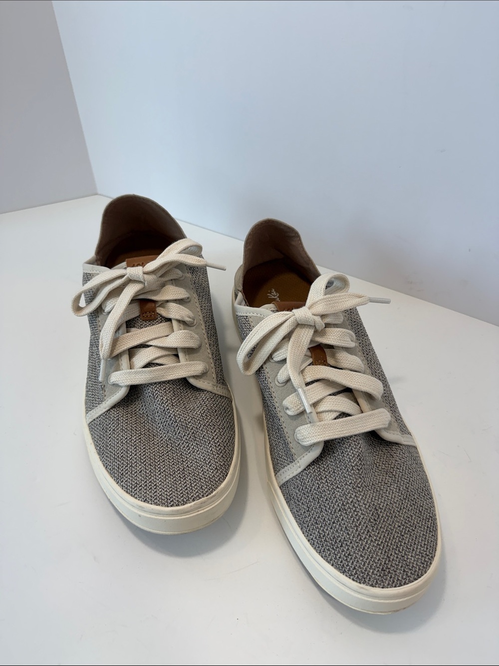OluKai Women’s Grey Knit Sneakers with Cream Laces